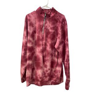 Oversized pink Sweatshirt Tunic Quarter Zip Pink Tie Dye Size Large Cozy
